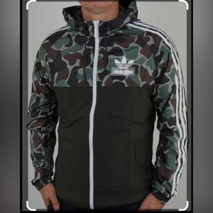Adidas windbreaker jacket Mens MEDIUM Camo Camoflauge Hooded Lightweight Hoodie